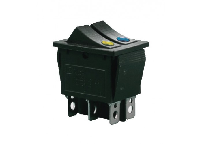 KCD2-2101N BL+Y/B 220V Переключатель 2 клав. желтый + синий с подсветкой