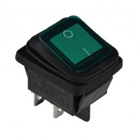 KCD2-201WN G/B 220V Переключатель 1 клав. влагозащищенный зеленый с подсветкой