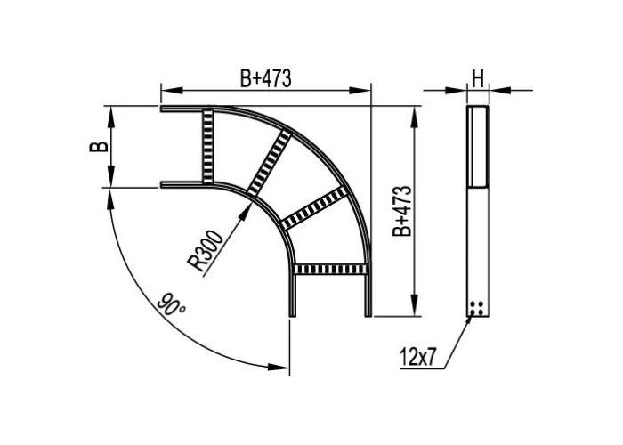 Угол горизонтальный 90° 80x400 R-300, t=1,2мм, ДКС, LC8340