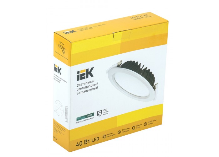 Круглий врізний світильник IEK LDVO0-1804-40-4000-K01 ДВО 1804 PRO 40Вт 4000K IP40