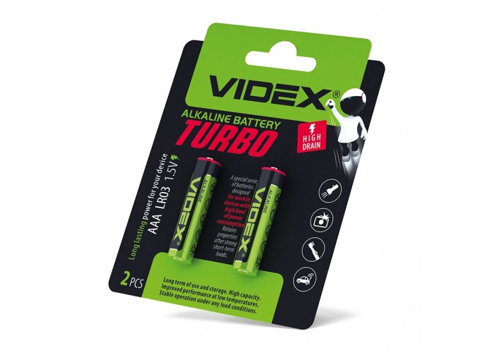 Лужна батарея Videx Turbo LR03 (LR03T/AAA 2B) 2 шт