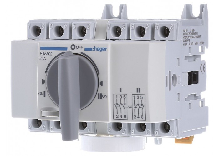Переключатель Hager HIM302 I-0-II 20А 400/690В 3P 5м