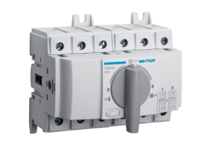 Перемикач Hager HIM306 I-0-II 63А 400/690В 3P 6м