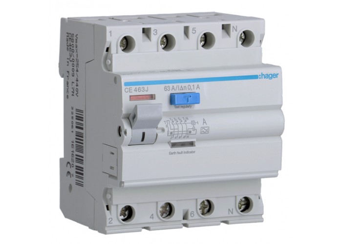 УЗО Hager CE463J, 4х63 А 100 мА, А, 4м