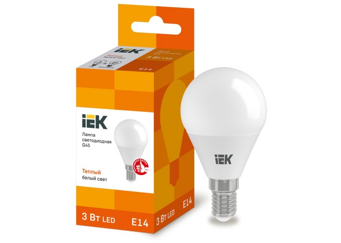 Светодиодная лампа IEK ECO G45 3Вт 216Лм 3000К