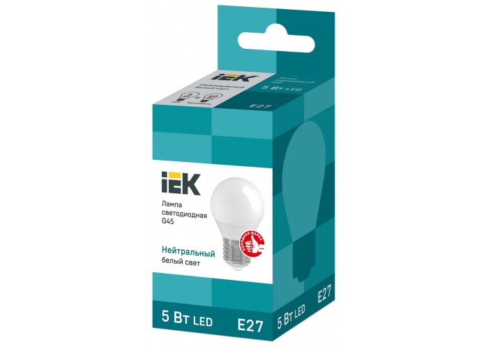 Светодиодная лампочка ECO G45 5Вт 4000К 230В E27, IEK