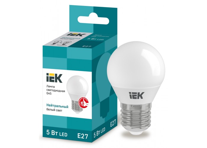 Светодиодная лампочка ECO G45 5Вт 4000К 230В E27, IEK