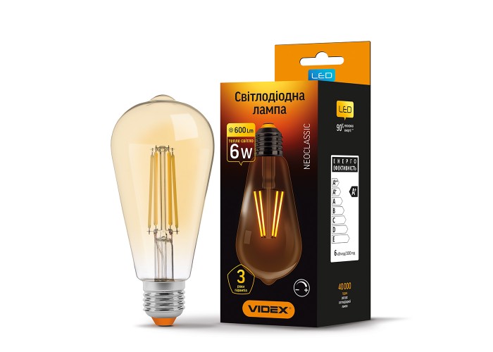 Диммована філаментна лампа Videx Filament ST64FAD E27 6Вт 2200K (VL-ST64FAD-06272) бронза