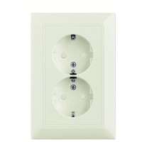 Двомісна розетка ABB Basic 55 2CKA002021A0382 20-02 EUJKS-96-507 із заземленням та зі шторками (білий шале)