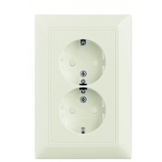 Двомісна розетка ABB Basic 55 2CKA002021A0382 20-02 EUJKS-96-507 із заземленням та зі шторками (білий шале)