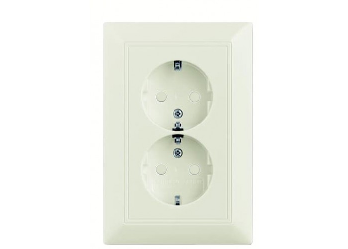 Двомісна розетка ABB Basic 55 2CKA002021A0382 20-02 EUJKS-96-507 із заземленням та зі шторками (білий шале)