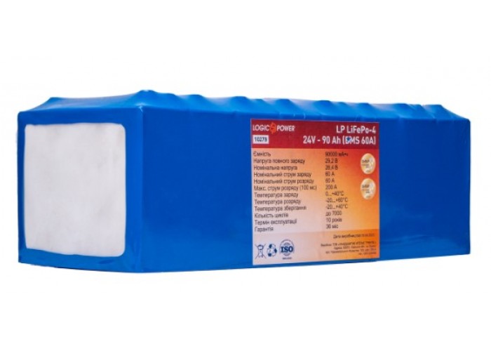 Літій залізо-фосфатний акумулятор LogicPower LP 10279 LiFePO4 24V 90Ah (BMS 60A)