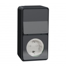 Накладний блок вимикач+розетка Schneider Electric MUR36024 із з/к IP55 (антрацит)