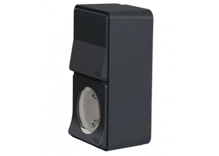 Накладний блок вимикач+розетка Schneider Electric MUR36024 із з/к IP55 (антрацит)