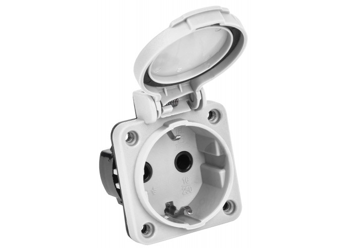 Панельна розетка Schuko IEK РП13-3 Magnum PSN71-016-3-2-54-K03 IP54 (сіра)