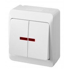 Вимикач накладний 2-кл. з підсвічуванням білий Elektro-Plast Hermes IP44, 0342-02