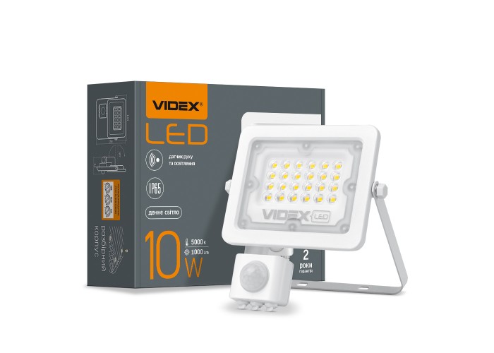 LED прожектор Videx F2e 10Вт 5000K (VL-F2e105W-S) з датчиком руху та освітленості
