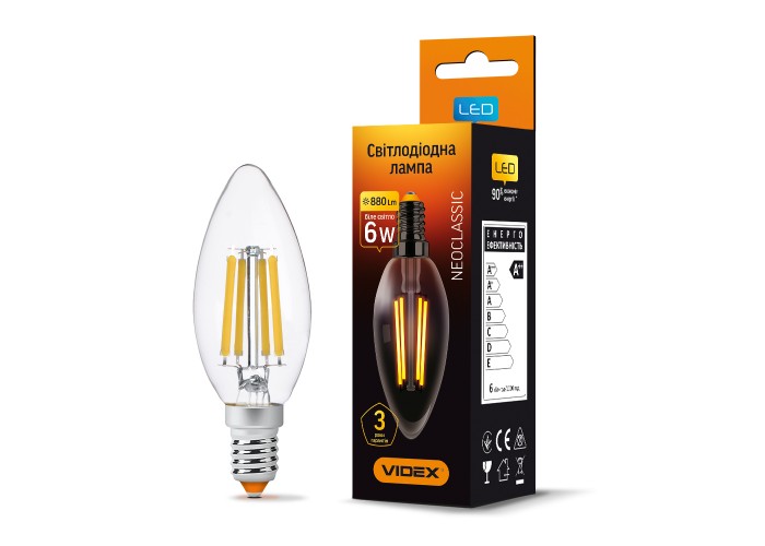 Світлодіодна філаментна лампа Videx Filament C37F E14 6Вт 4100K (VL-C37F-06144)