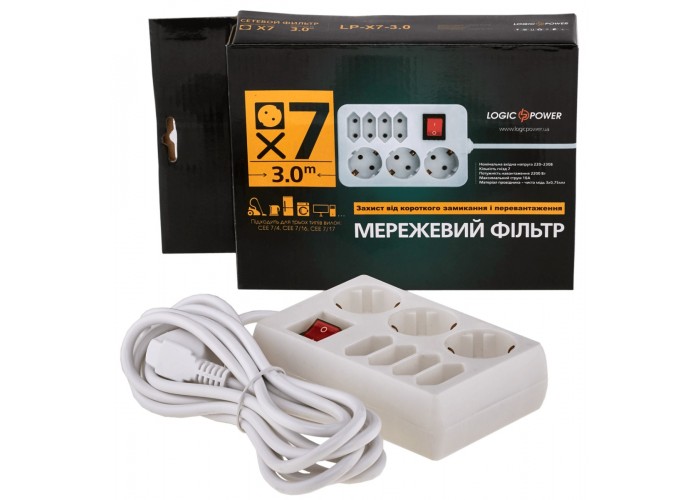 Фільтр мережі LogicPower LP-X7, 7 місць, 3м