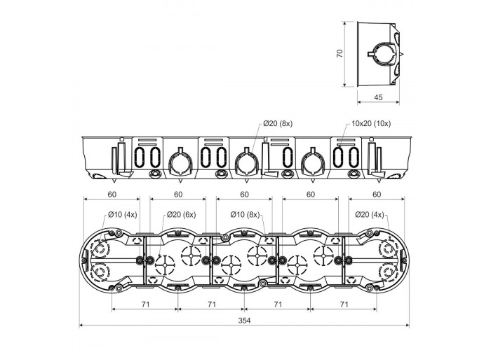 Коробка под розетку Kopos KP 64/5L на 5 мест