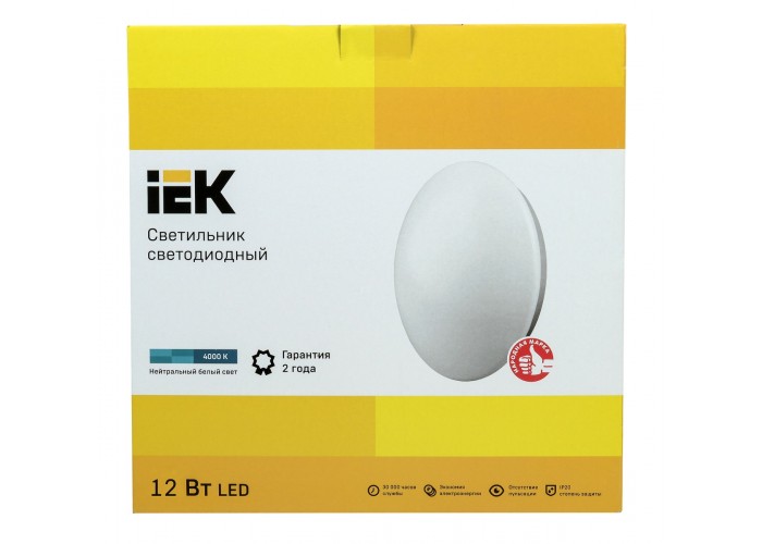 Круглий LED світильник IEK ДПБ 1001 12Вт 4000K IP20 білий (LDPB0-1001-12-4000-K01)