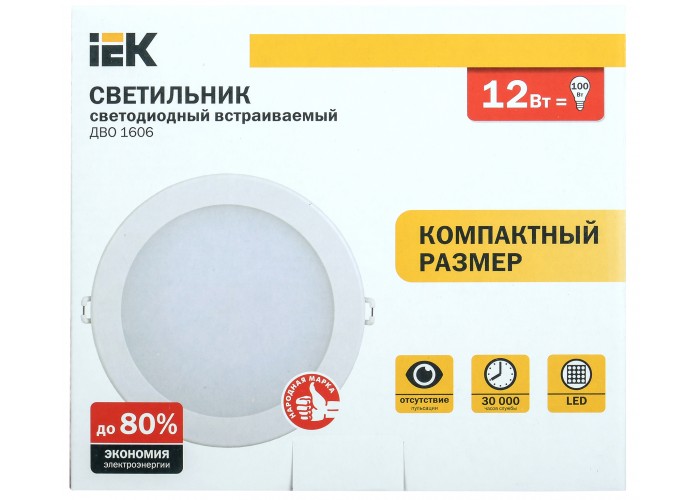 Світильник IEK ДВО 1606 12Вт 6500К IP20