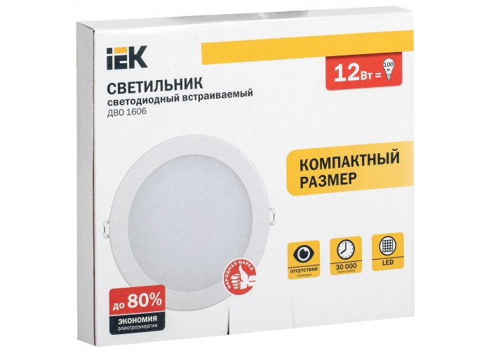 Світильник IEK ДВО 1606 12Вт 6500К IP20