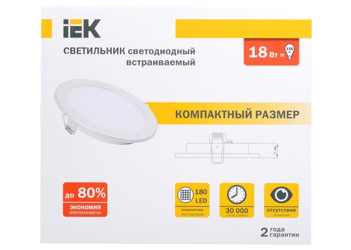 Світильник IEK ДВО 1608 18Вт 6500К IP20