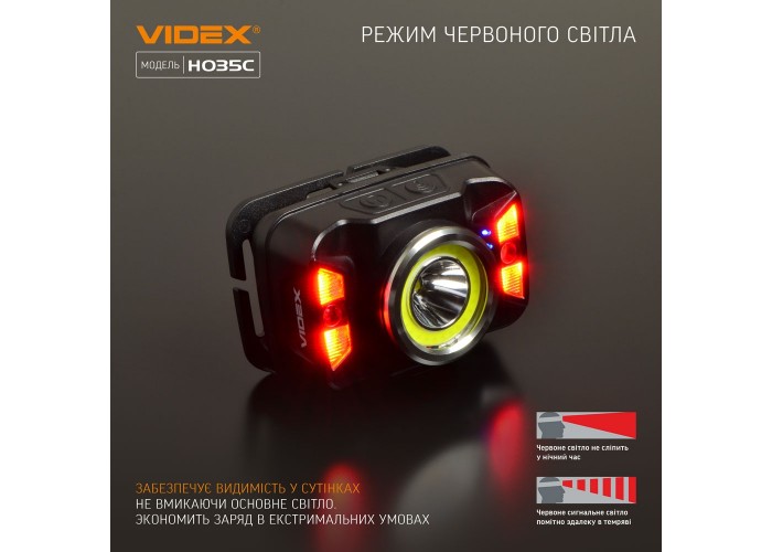 Світлодіодний налобний ліхтарик Videx 410Лм 5000K (VLF-H035C)