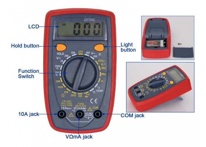 Цифровой мультиметр Digital Tech DT33C с подсветкой