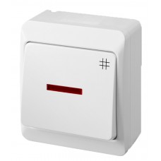 Вимикач прохідний 1-кл. з підсвічуванням білий Elektro-Plast Hermes IP44, накладний, 0348-02