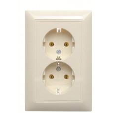 Двомісна розетка ABB Basic 55 2CKA002014A1463 20-02 EUJ-92-507 із заземленням (слонова кістка)