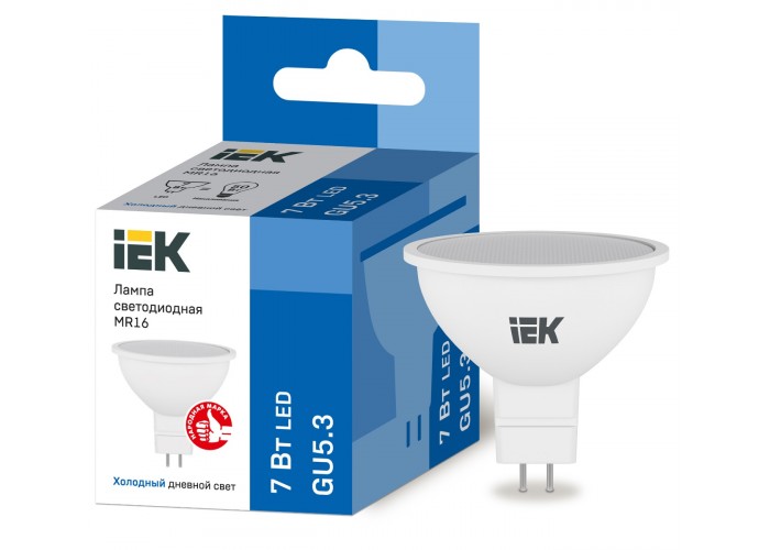 Лампа светодиодная IEK ECO MR16 7Вт 6500К GU5.3