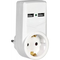 Мережевий адаптер IEK Т-01/01 2P+PE 16А 2хUSB 2,1A білий (WTP10-16-01-ZKU-K01)