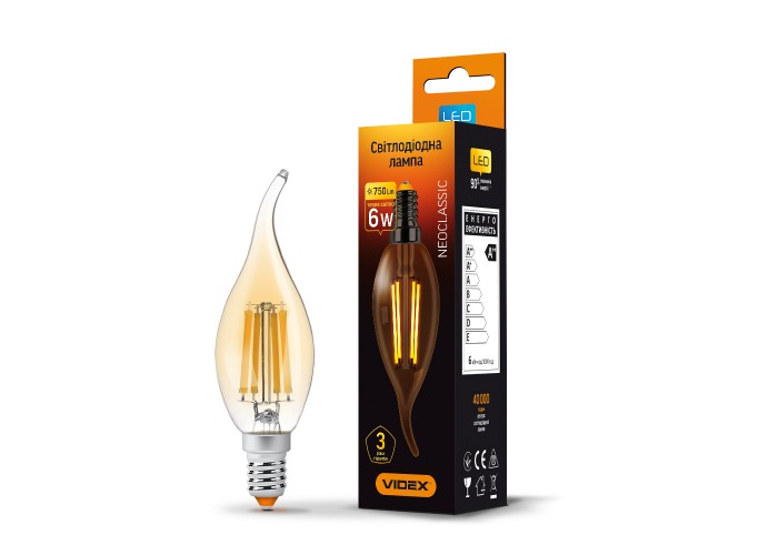 Світлодіодна філаментна лампа Videx Filament C37FtA E14 6Вт 2200K (VL-C37FtA-06142) бронза
