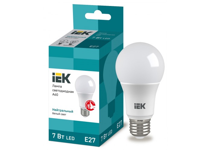 Лампочка светодиодная ECO A60 7Вт 4000К 230В E27, IEK