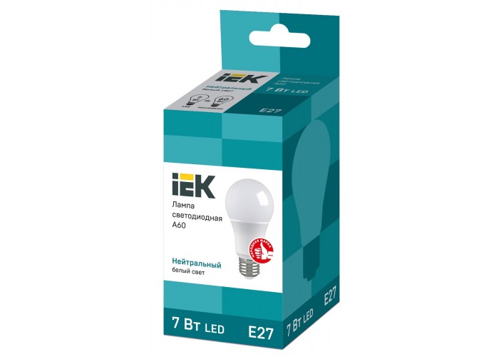 Лампочка светодиодная ECO A60 7Вт 4000К 230В E27, IEK