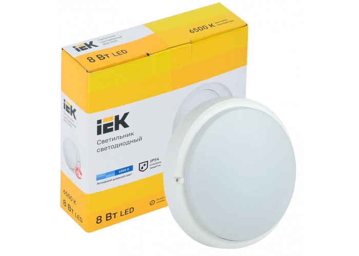 Круглий вологозахищений світильник IEK ДПО 4005 LDPO0-4005-8-6500-K01 8Вт 6500K IP54 (білий)
