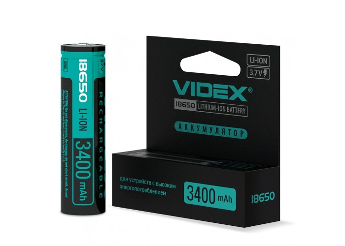 Літій-іонний акумулятор Videx 18650-P 3400мАч (18650-P/3400/1CB) із захистом 1 шт
