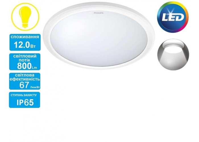 Стельовий пиловологозахищений світильник Philips 915004489501 31817 LED 12Вт 2700K IP65 White