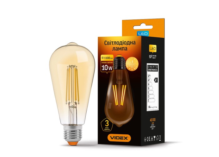 Світлодіодна лампа філаментна Videx Filament ST64FA E27 10Вт 2200K (VL-ST64FA-10272) бронза