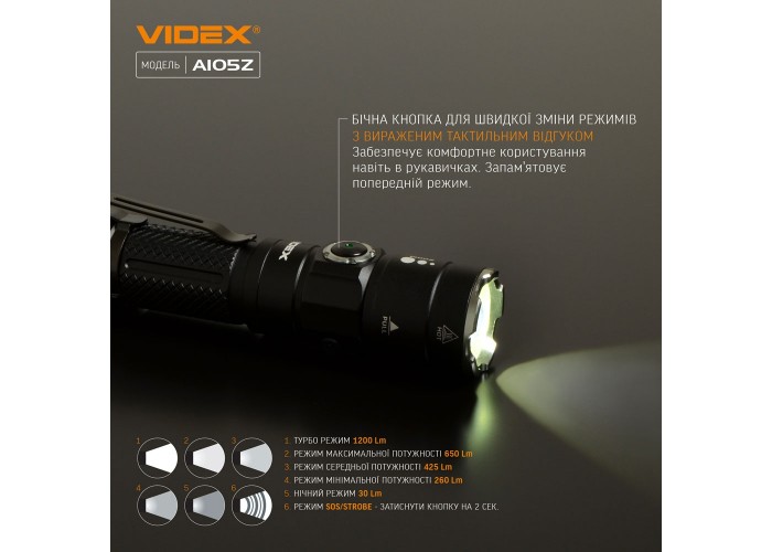 Світлодіодний портативний ліхтарик Videx 1200Лм 5000K (VLF-A105Z)