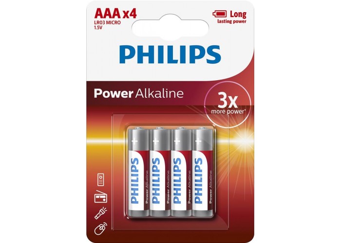Батарейка Philips LR03P4B/10 Power Alkaline AAA BLI 4