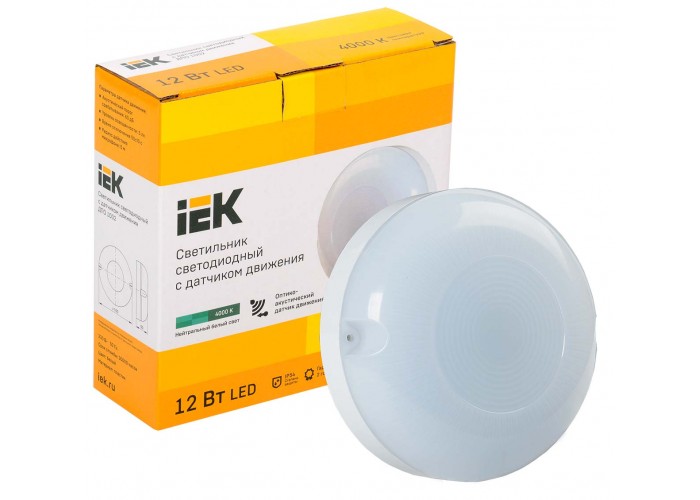 Круглий вологозахищений світильник IEK ДПО 1002 LDPO3-1002-012-4000-K01 12Вт 4000K IP54 з акустичним датчиком