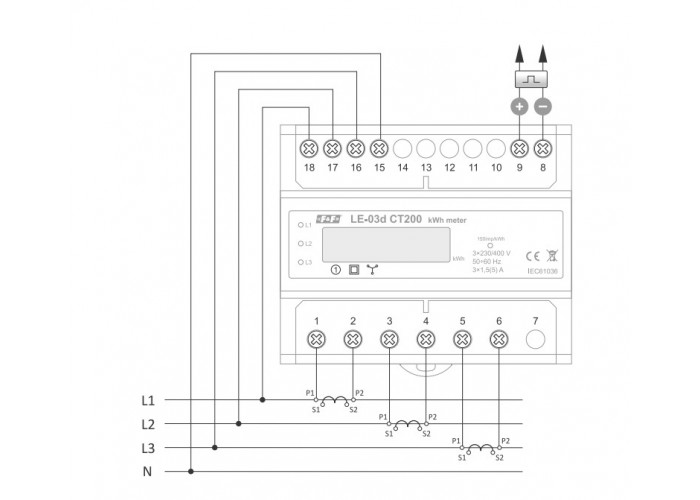 Лічильник електроенергії F&F LE03D-CT400 3х230/400В 3х5А (трансформатор 400/5A)