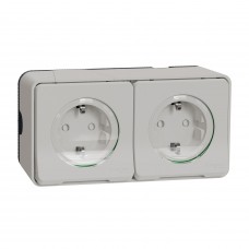 Накладна 2-місна розетка Schneider Electric MUR39035 із з/к та шторками IP55 (біла)