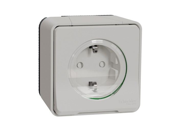 Накладная розетка Schneider Electric MUR39034 с з/к и шторками IP55 (белая)