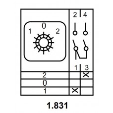 Переключатель кулачковый пакетный пкп Е9 25А/1.831 1-0-2 1 полюс, Аско [a0110010010]