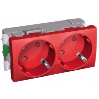 Подвійна розетка Schneider Electric Altira ALB45254 із заземленням та зі шторками (червона)