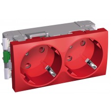 Подвійна розетка Schneider Electric Altira ALB45254 із заземленням та зі шторками (червона)